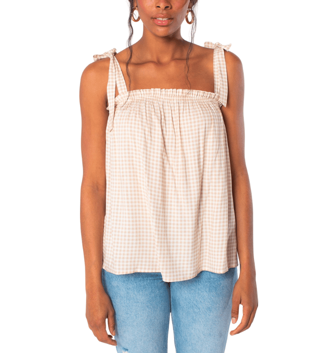 Gingham Tie Shoulder Tank