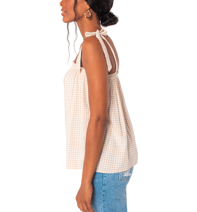 Gingham Tie Shoulder Tank