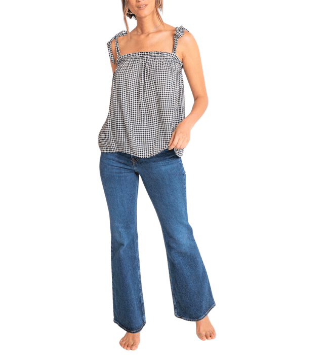 Gingham Tie Shoulder Tank