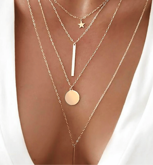 18K Gold Dipped Stainless Steel Layered Chain Necklace