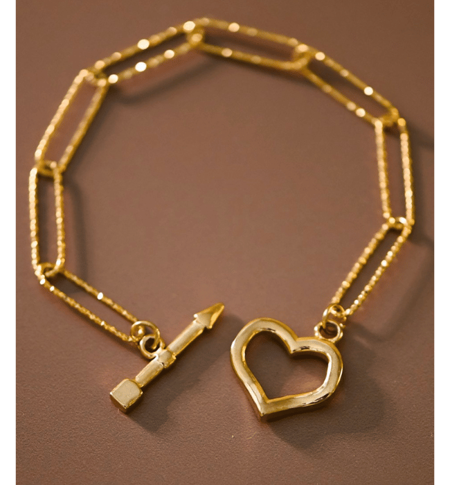 18K heart gold plated stainless steel chain link bracelet