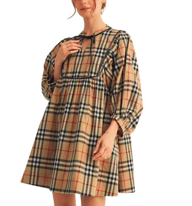 Plaid Babydoll Dress — Hudson Square Boutique LLC