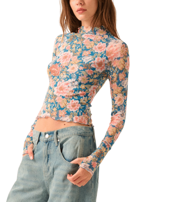 Raven Mesh Print Top