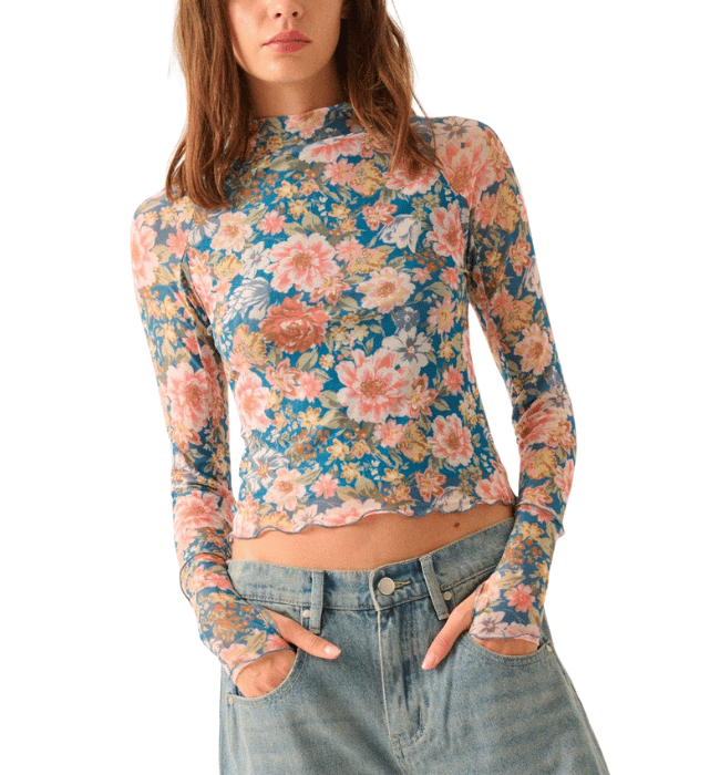 Raven Mesh Print Top