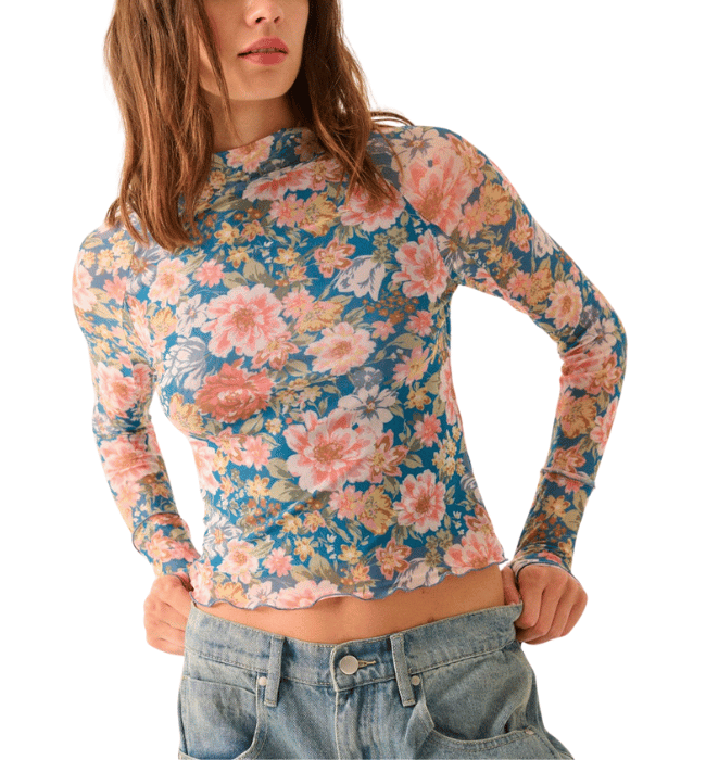 Raven Mesh Print Top