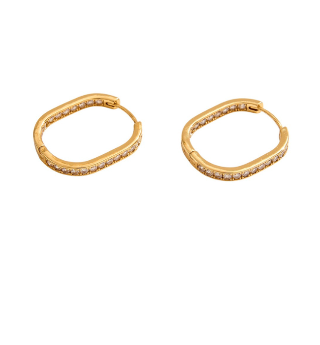 14k Gold Cz Pave Square Huggie Hoop Earrings