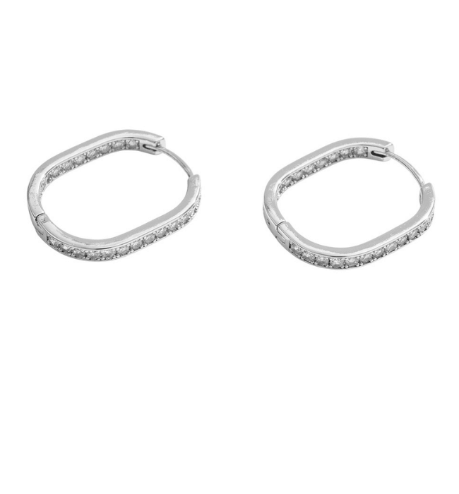 14k Gold Cz Pave Square Huggie Hoop Earrings