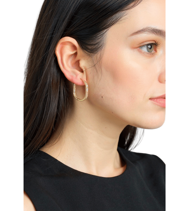 14k Gold Cz Pave Square Huggie Hoop Earrings