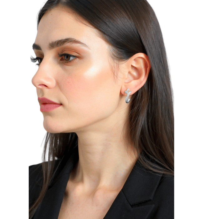 White Gold Cz Stone Paved Nail Mini Hoop Earrings