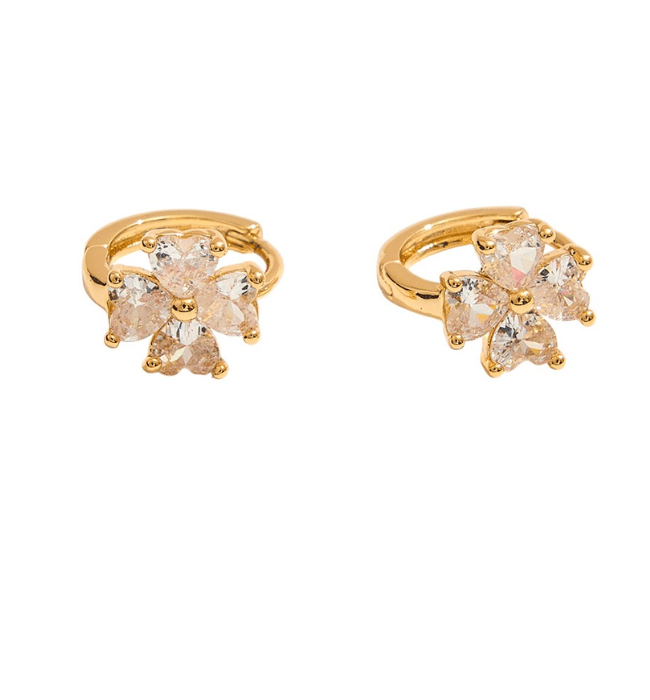 White Gold Cz Floral Mini Huggie Hoop Earrings