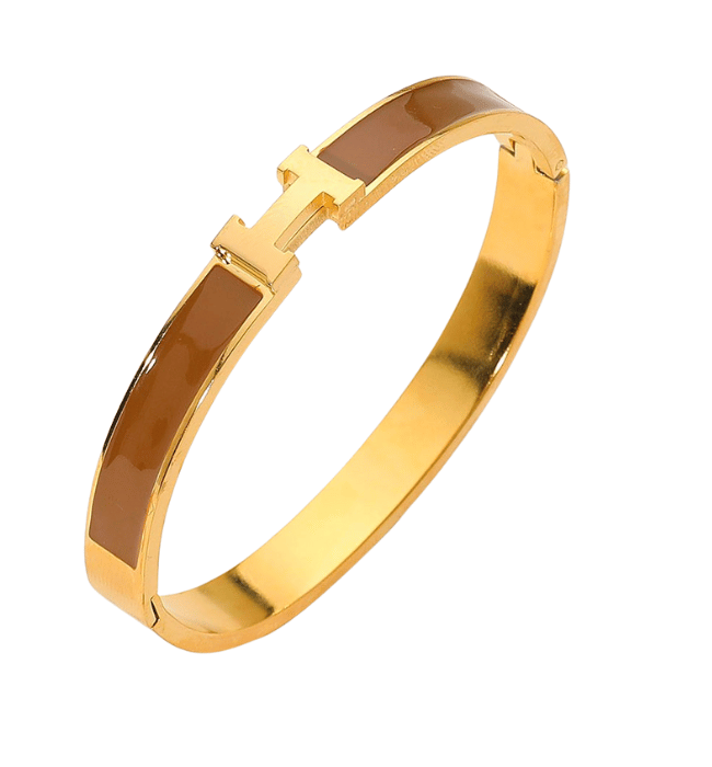 Stainless Steel Monogram H Enamel Hinged Bracelet