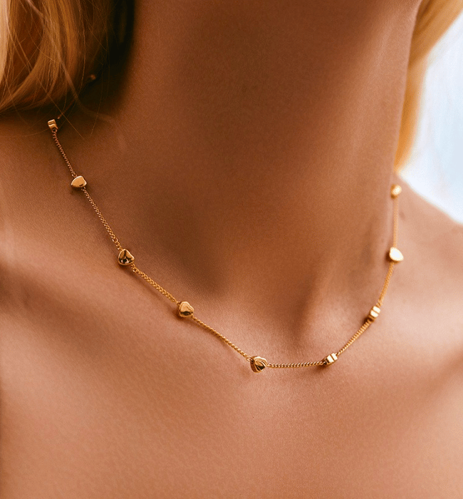 18K stainless steel non-tarnish Station of Puffy Heart Necklace