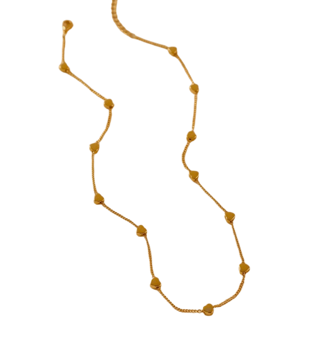 18K stainless steel non-tarnish Station of Puffy Heart Necklace