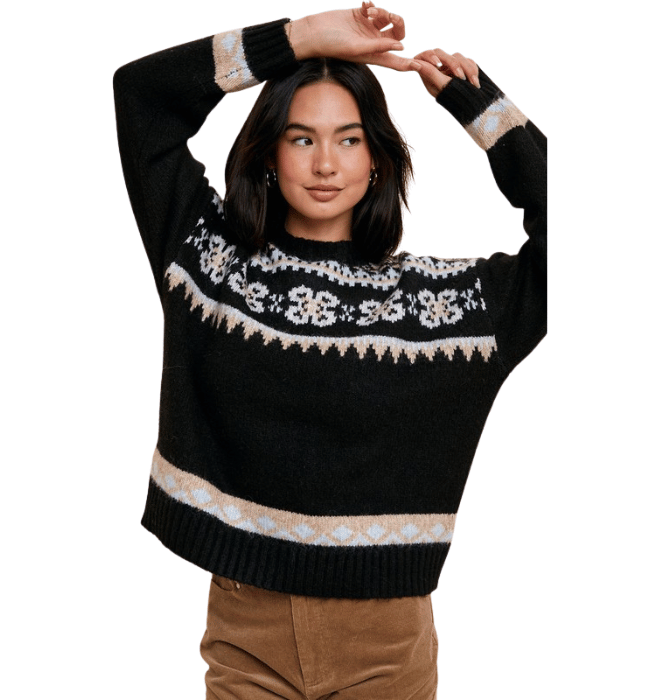 Black Fair Isle Crewneck Sweater