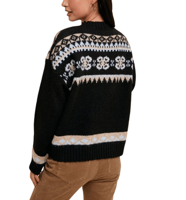 Black Fair Isle Crewneck Sweater