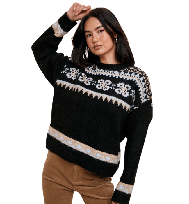 Black Fair Isle Crewneck Sweater
