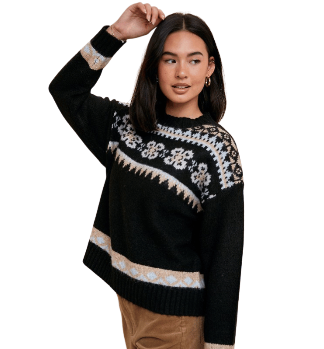 Black Fair Isle Crewneck Sweater