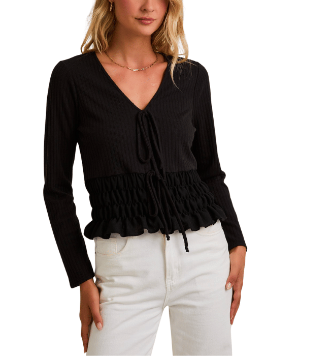 Lane Black Smocked Top