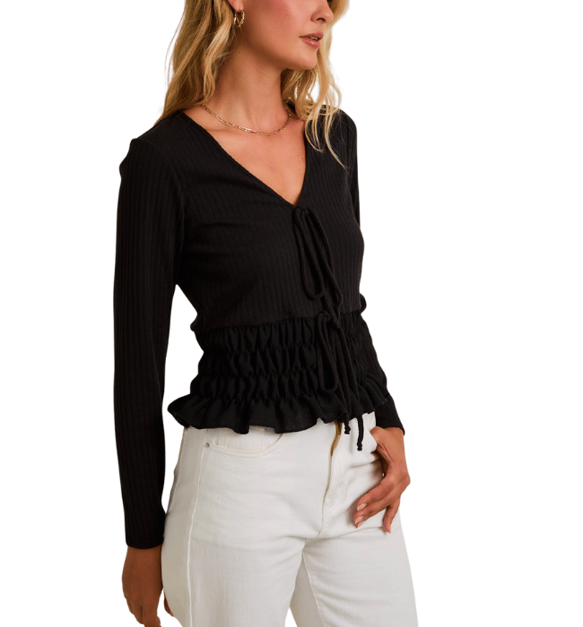 Lane Black Smocked Top