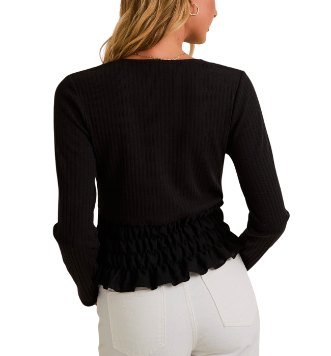 Lane Black Smocked Top