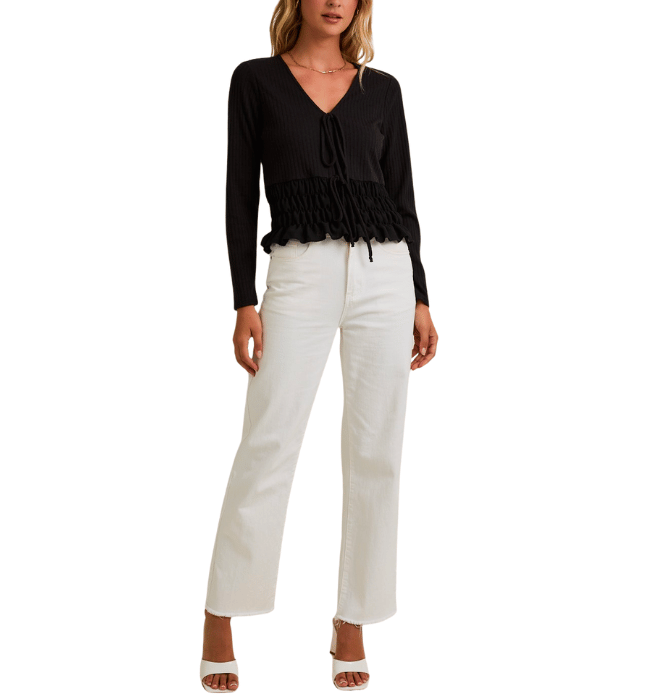 Lane Black Smocked Top