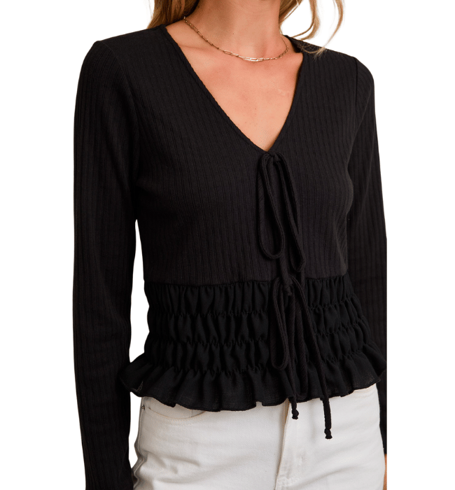 Lane Black Smocked Top