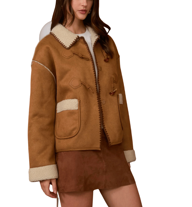 Bethany Faux Suede Toggle Button Coat