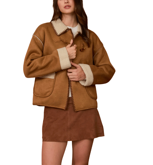 Bethany Faux Suede Toggle Button Coat