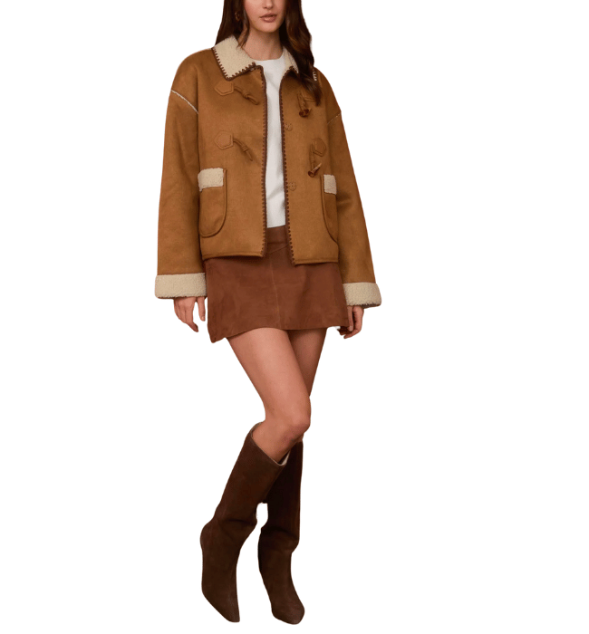 Bethany Faux Suede Toggle Button Coat