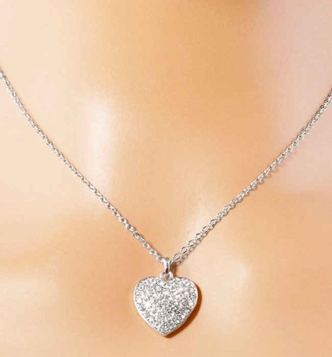 Rhinestone Paved Heart Pendant Necklace