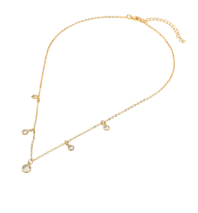 18k Gold Filled Crystal Bezel Station Necklace