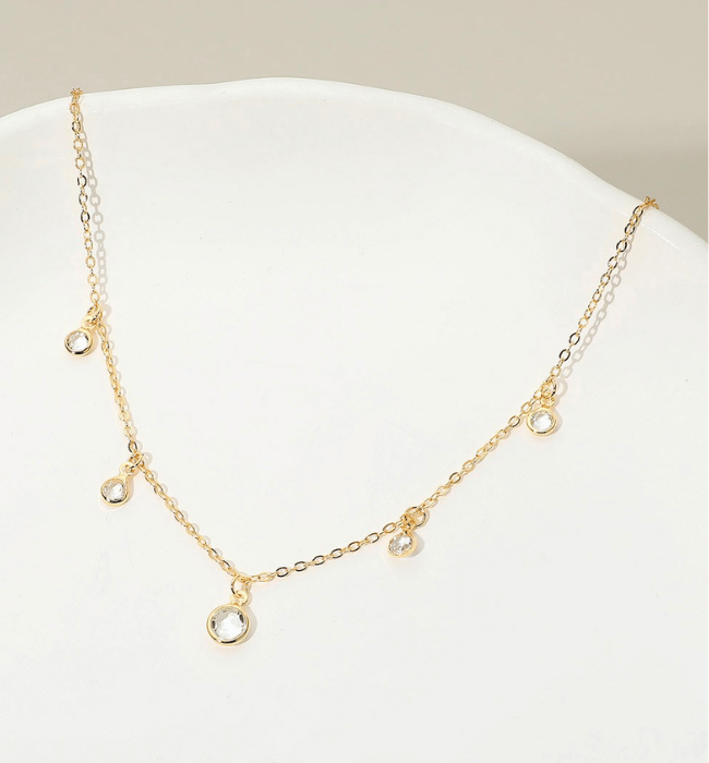 18k Gold Filled Crystal Bezel Station Necklace