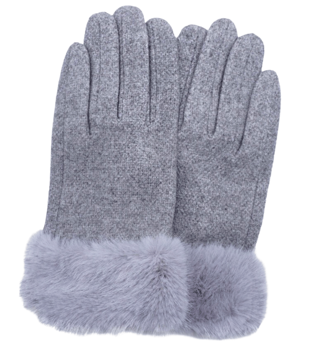 Fuzzy Faux Fur Collar Smart Touch Gloves