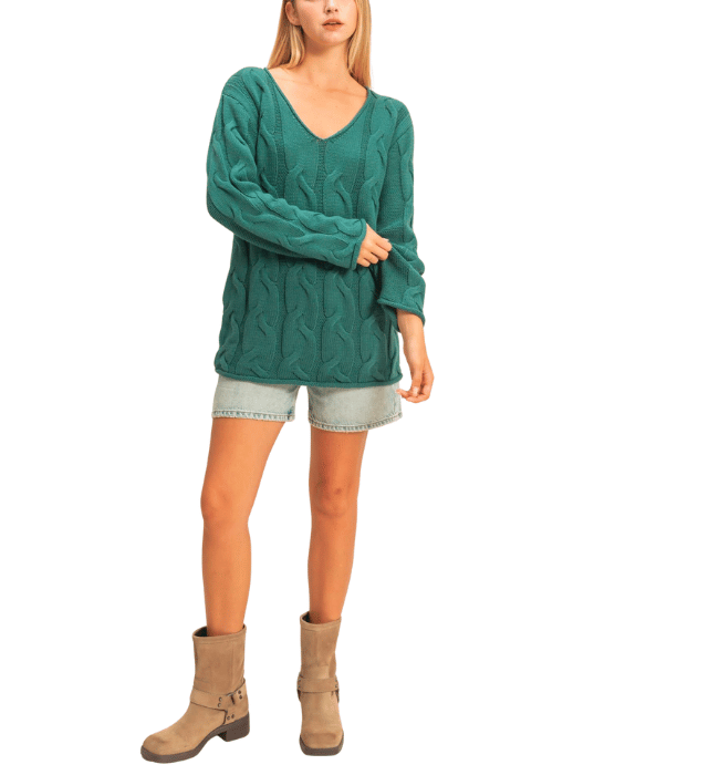 Cable V Neck Sweater