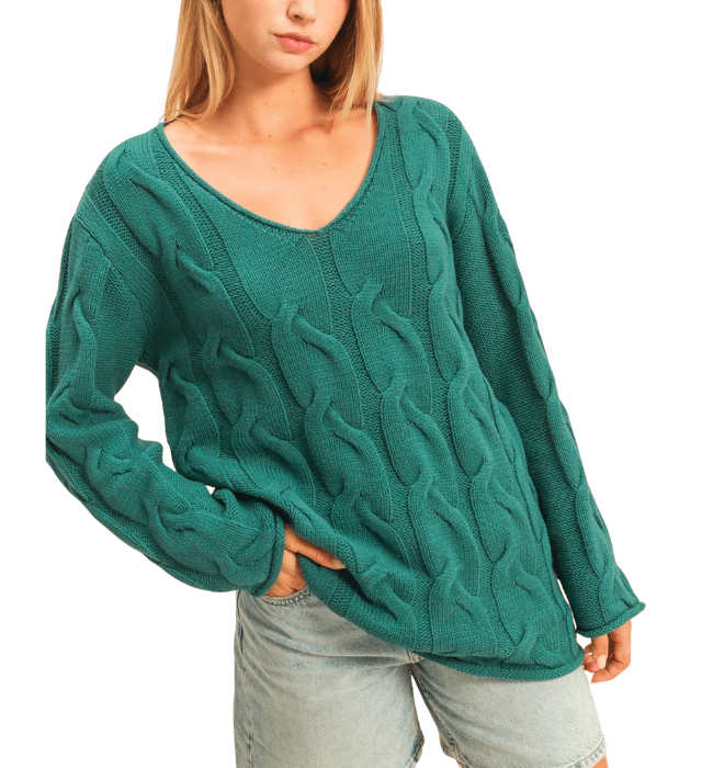 Cable V Neck Sweater