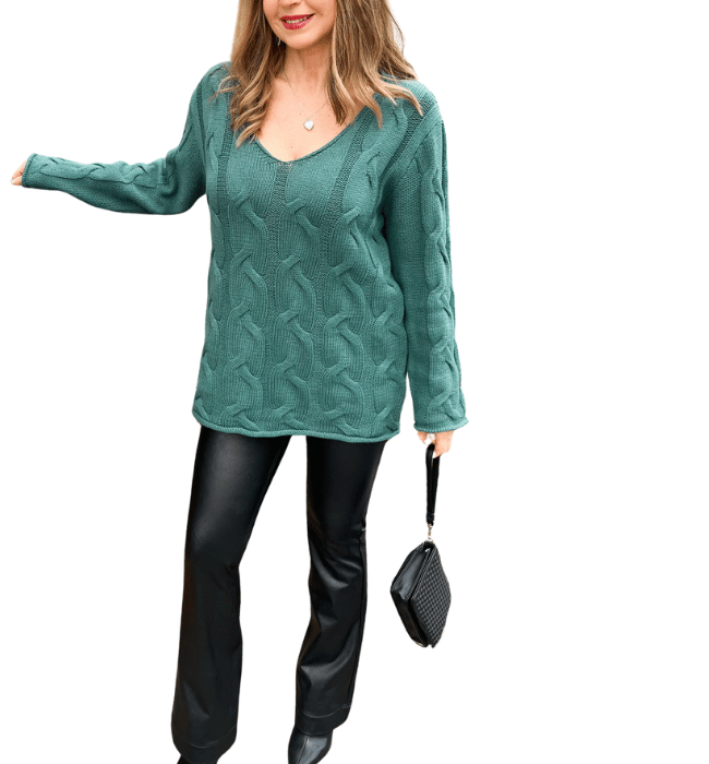 Cable V Neck Sweater