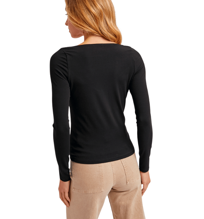 V-Neck Lace Trim Ribbed Knit Long Sleeve Top