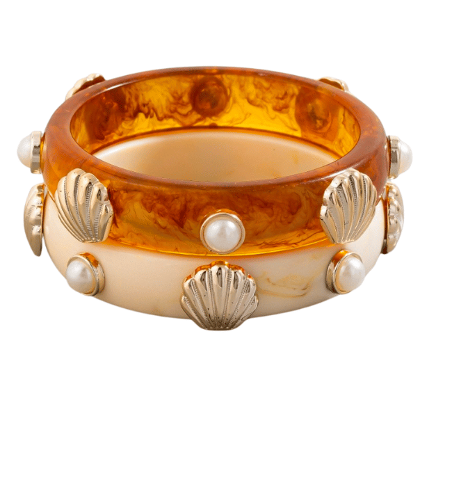 Pearl and Shell Stud Marble Resin Bangle Bracelet Set