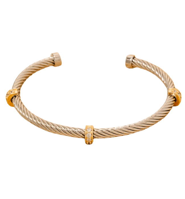 Two Tone Cz Station Rope Cuff Bracelet