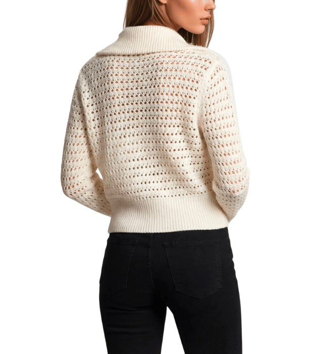 Zip-Up Pointelle Open Knit Sweater Jacket