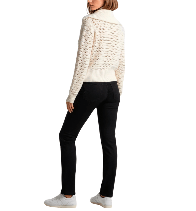 Zip-Up Pointelle Open Knit Sweater Jacket