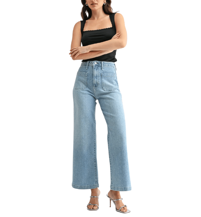 Trinity Patch Pocket Wide Leg Jeans