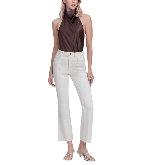 Cream Cropped Bootcut Jeans