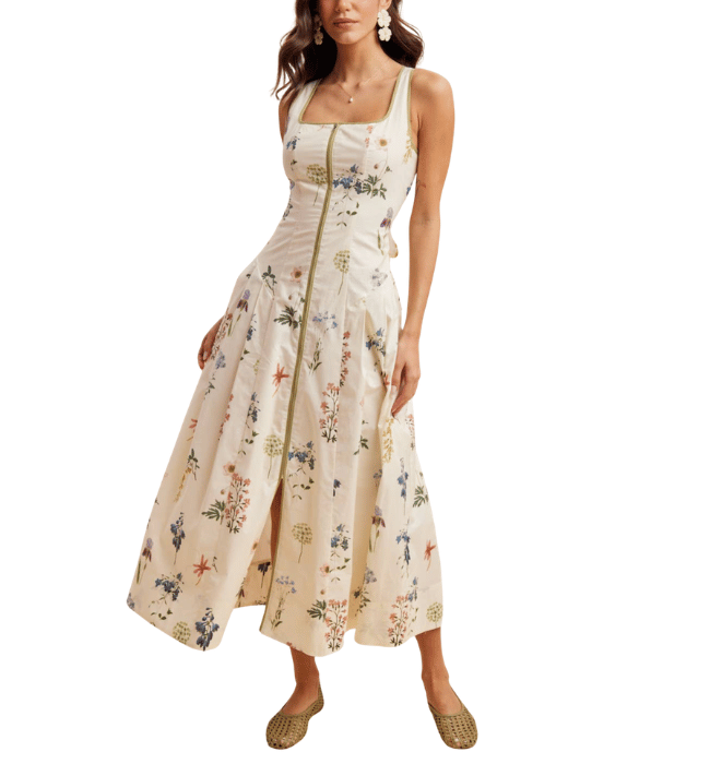 Citrine Zip Front Floral Dress