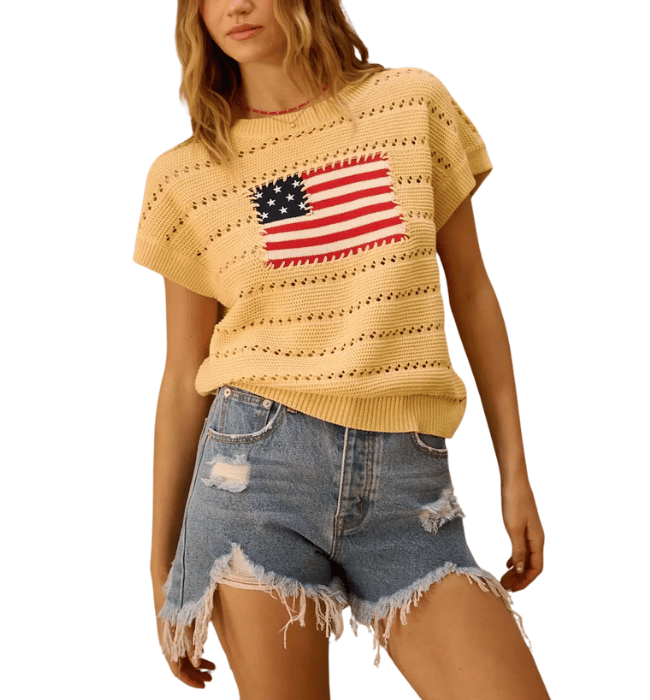 Butter Yellow USA Flag Top