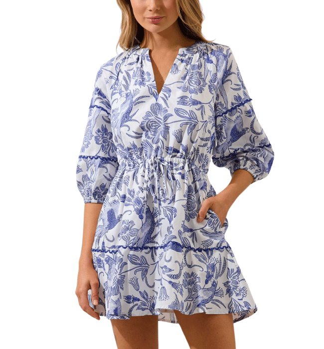 Dabria Split Neck Mini Dress Virda Floral