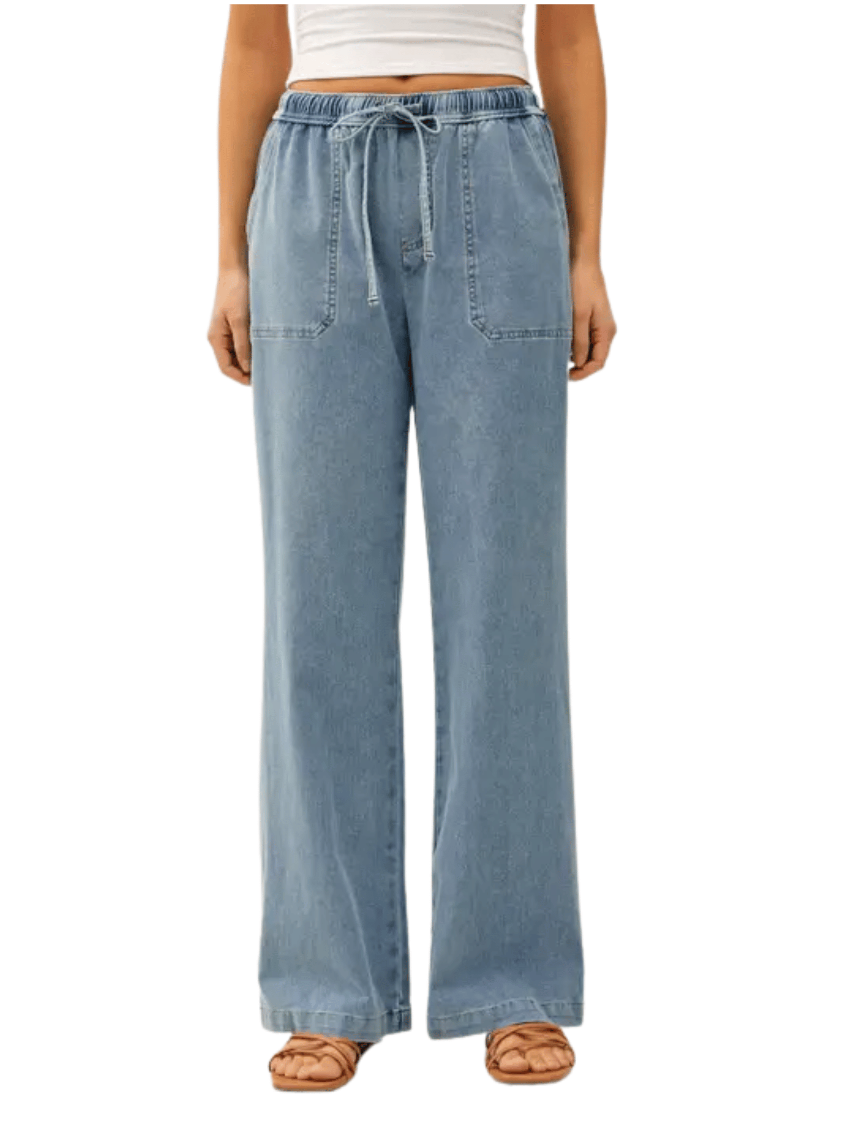 Kat Knit Denim Wide Leg Pull On Pants