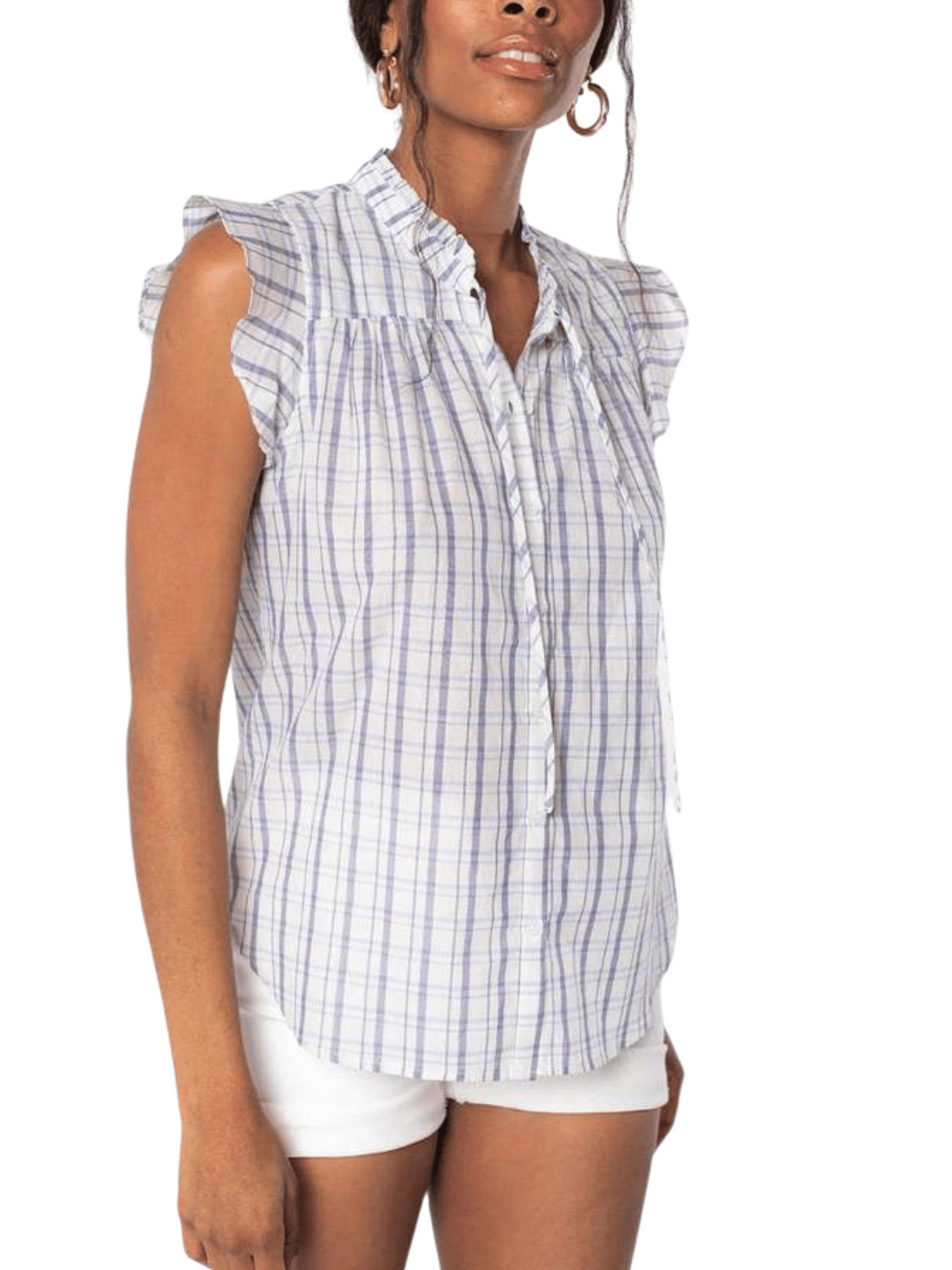 Plaid Flutter Sleeve Top