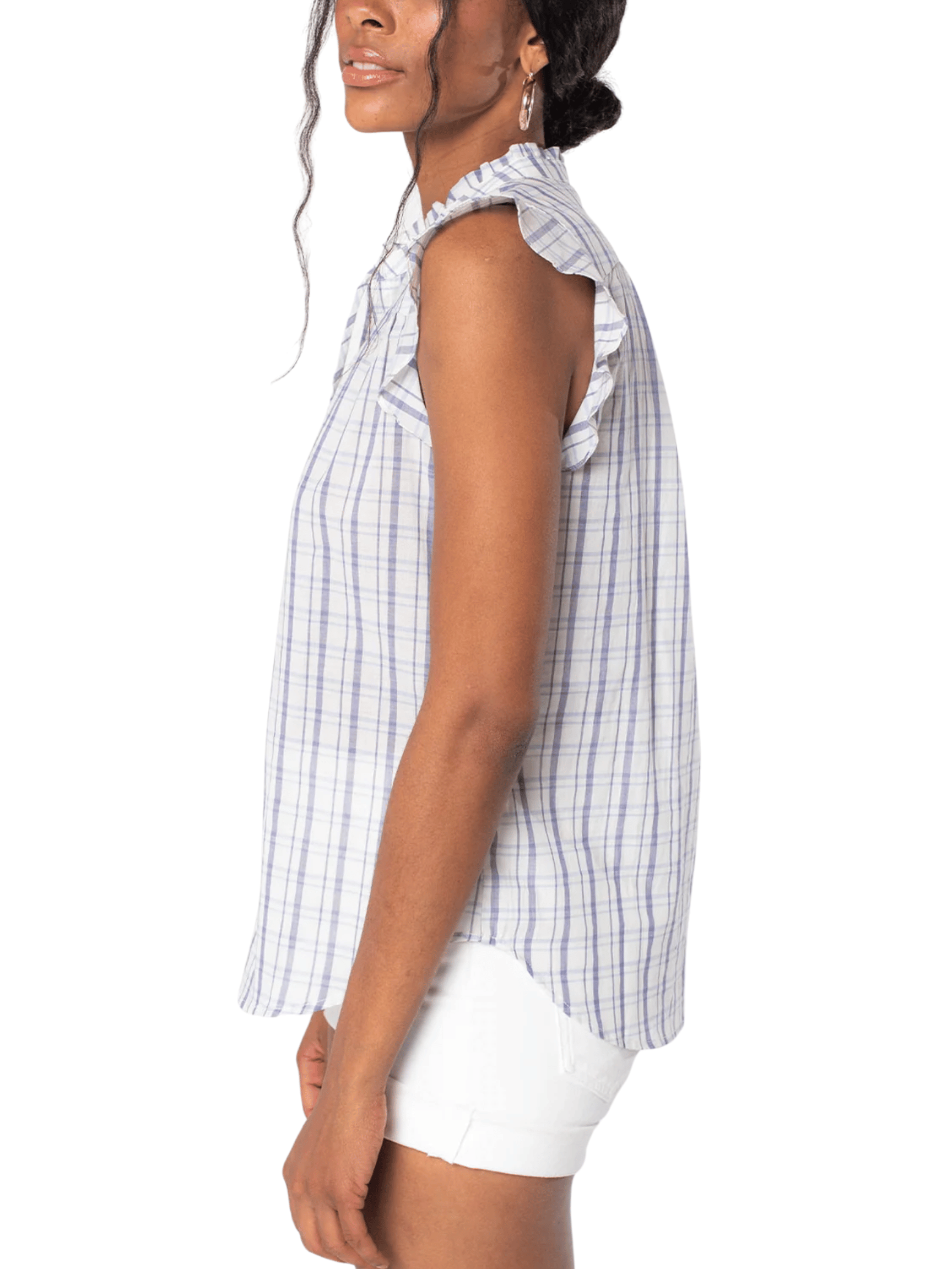 Plaid Flutter Sleeve Top