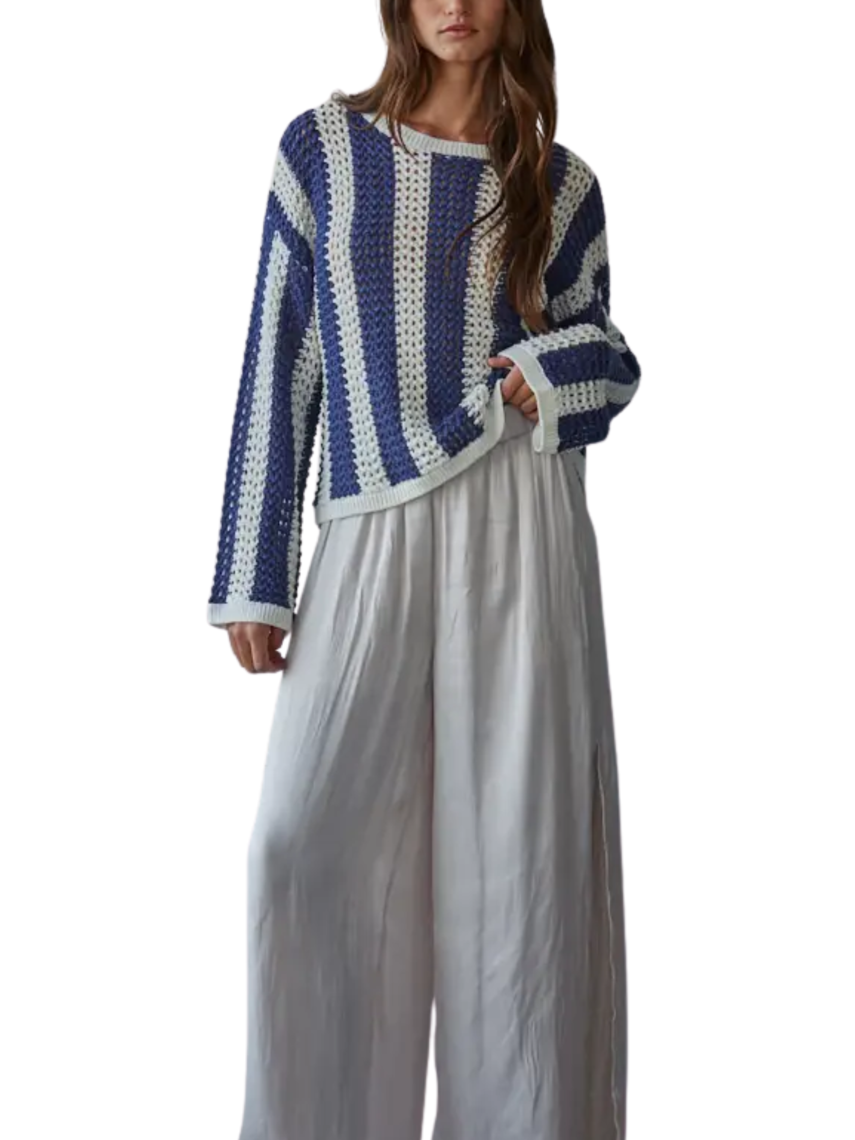 Nautical Striped Open Knit Sweater